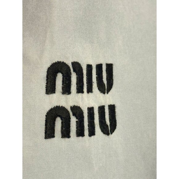 Miu Miu Light Blue Button-Up Shirt With Embroidered Logo Long Sleeves & Collared - Picture 4 of 7